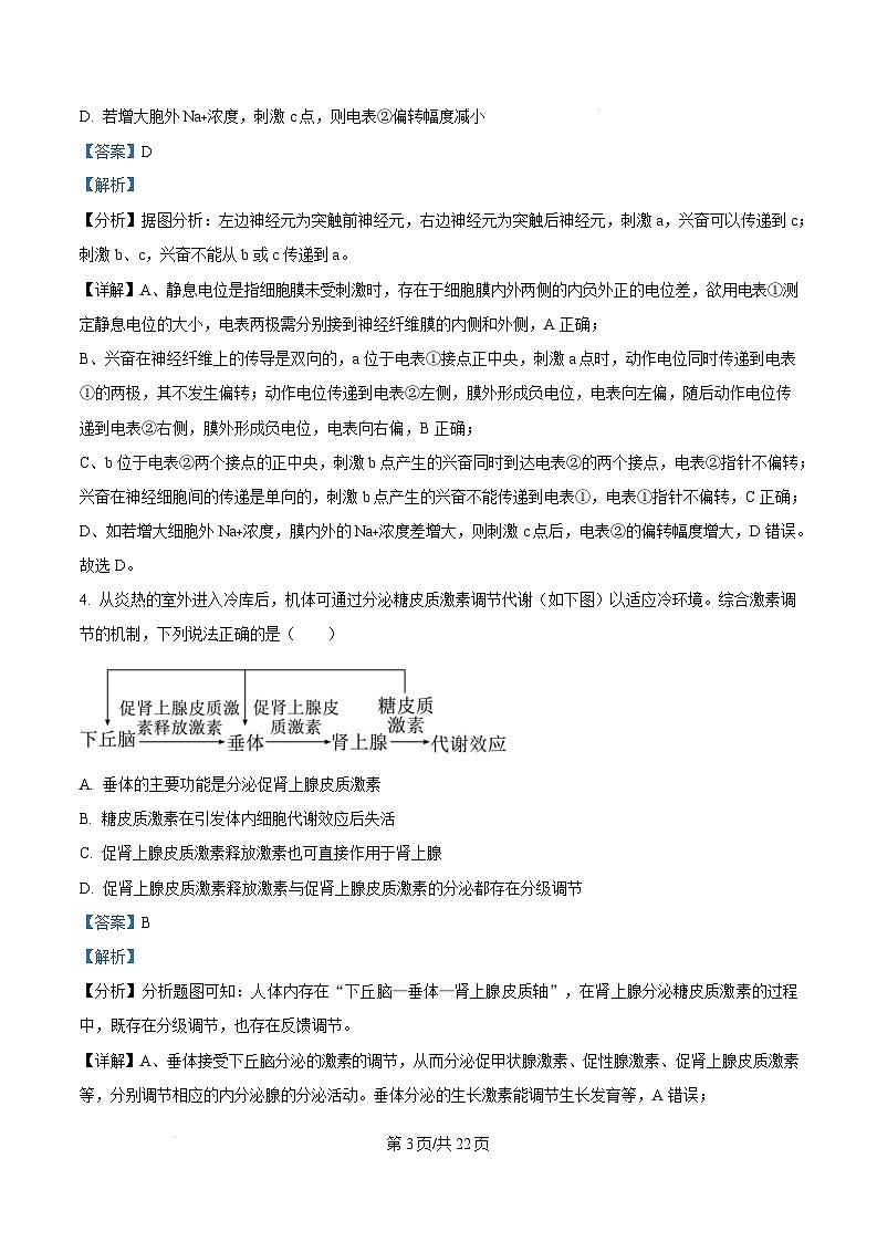 湖南省百师联盟2024-2025学年高二上学期1月期末联考生物试题 Word版含解析第3页