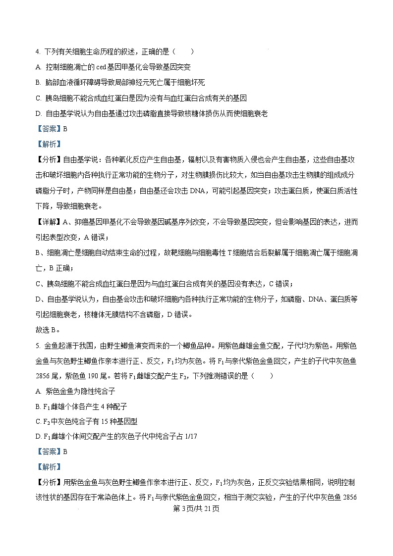 湖南省岳阳市2024—2025学年高三上学期质量监测（一）生物试题 Word版含解析第3页