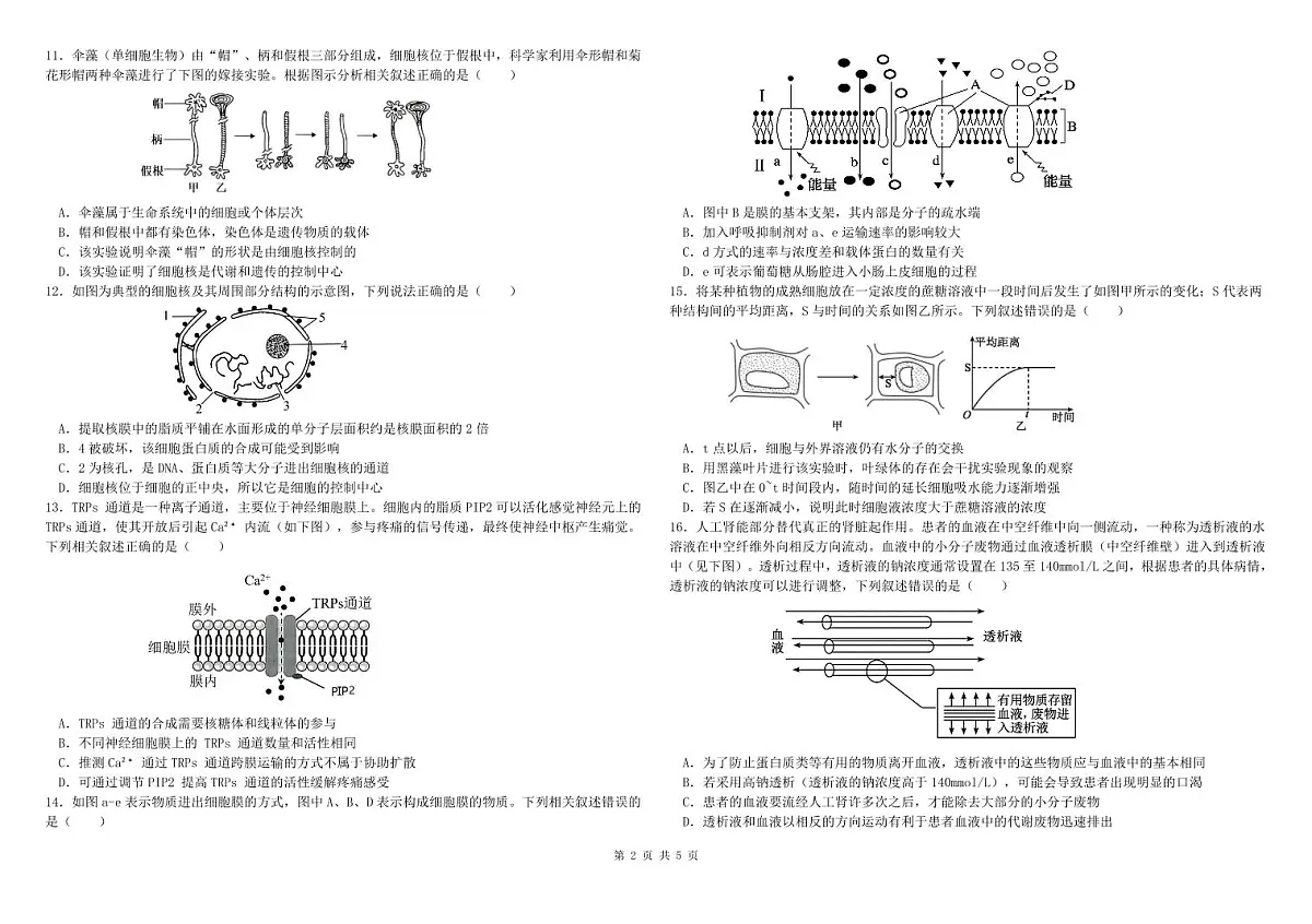 内蒙古自治区巴彦淖尔市第一中学2024-2025学年高一下学期月考试卷 生物（含答案）第2页