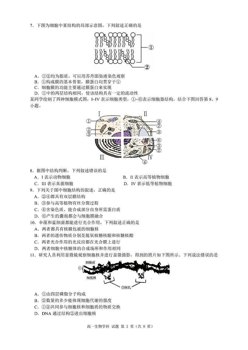 浙南名校联盟2024-2025高一下学期开学考试 生物（含答案）第2页