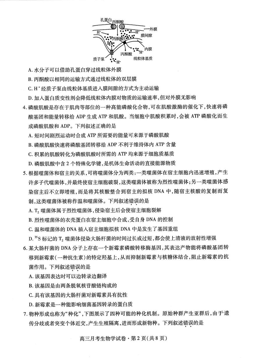 生物丨甘肃省2025届高三下学期3月月考试卷（甘肃一诊）生物试卷及答案第3页