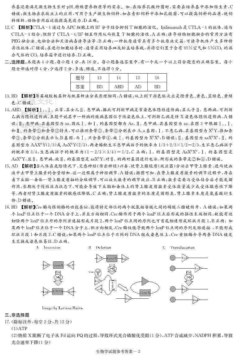湖南省2025届高三九校联盟第二次联考生物答案第2页