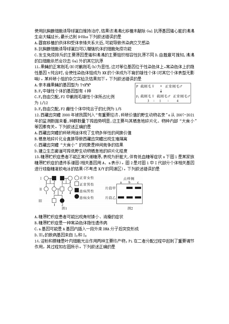 湖北省七市州2024届高三生物下学期3月联合统一调研测试第3页