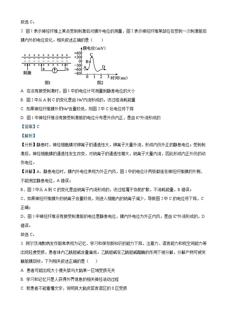 甘肃省酒泉市2024-2025学年高二上学期期末考试生物试题 含解析第2页