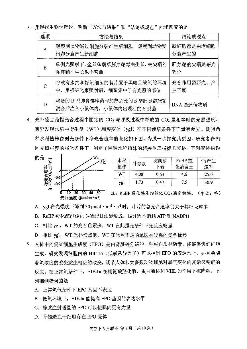 西附、育才、鲁巴高三3月联考生物第2页
