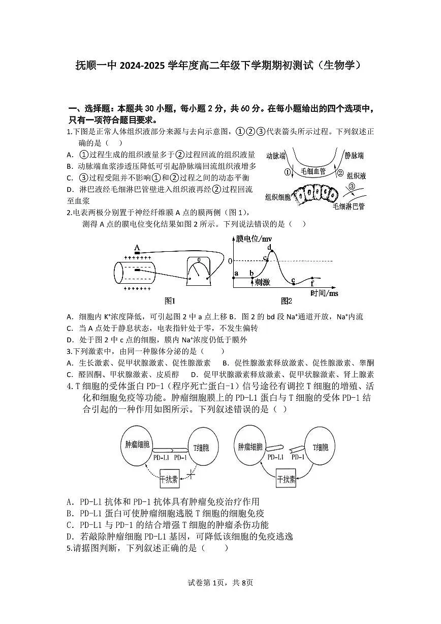 2025抚顺一中高二下学期期初考试生物PDF版含解析（可编辑）第1页