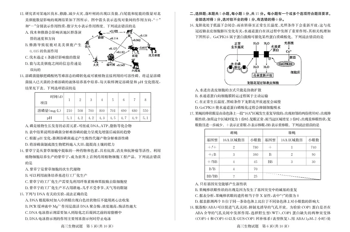 2025届枣庄高中高考模拟二调生物试卷+答案第3页