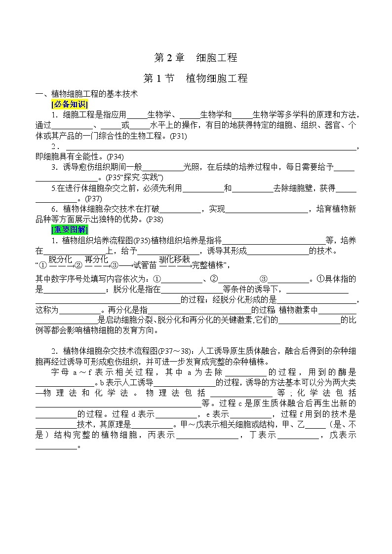 第2章 细胞工程（填空版）第1页