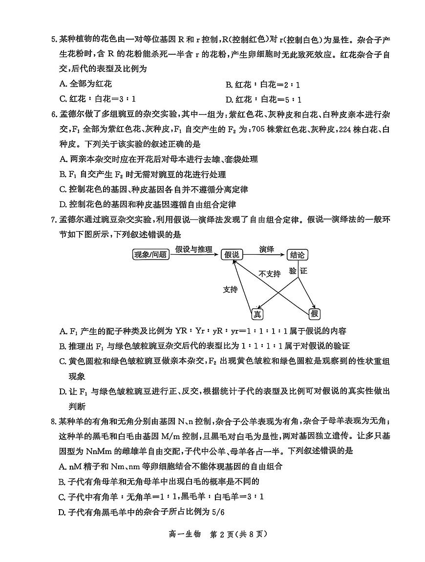 河北省省级示范高中联合测评2024-2025学年高一下学期3月月考生物试题（PDF版附解析）第2页