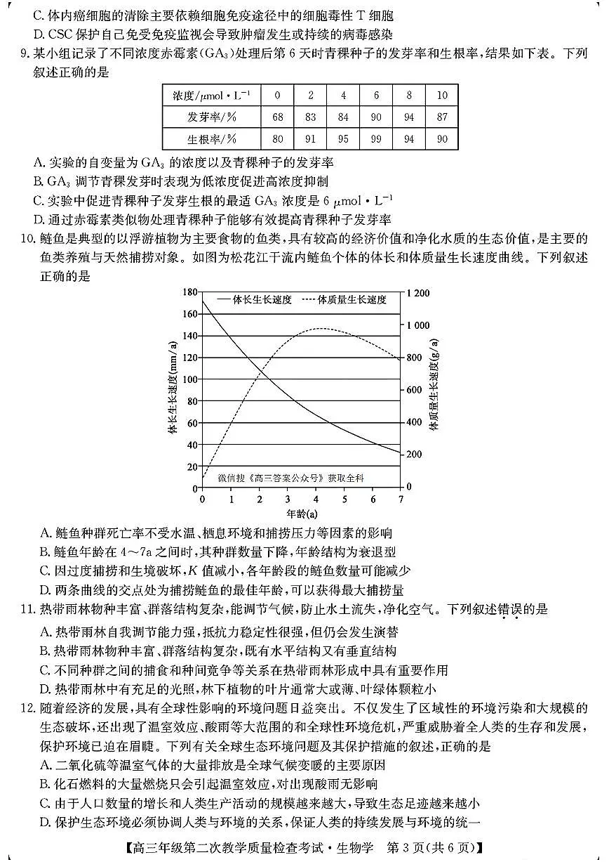 安徽省蚌埠市2025届高三下学期3月第二次教学质量-生物试题+答案第3页