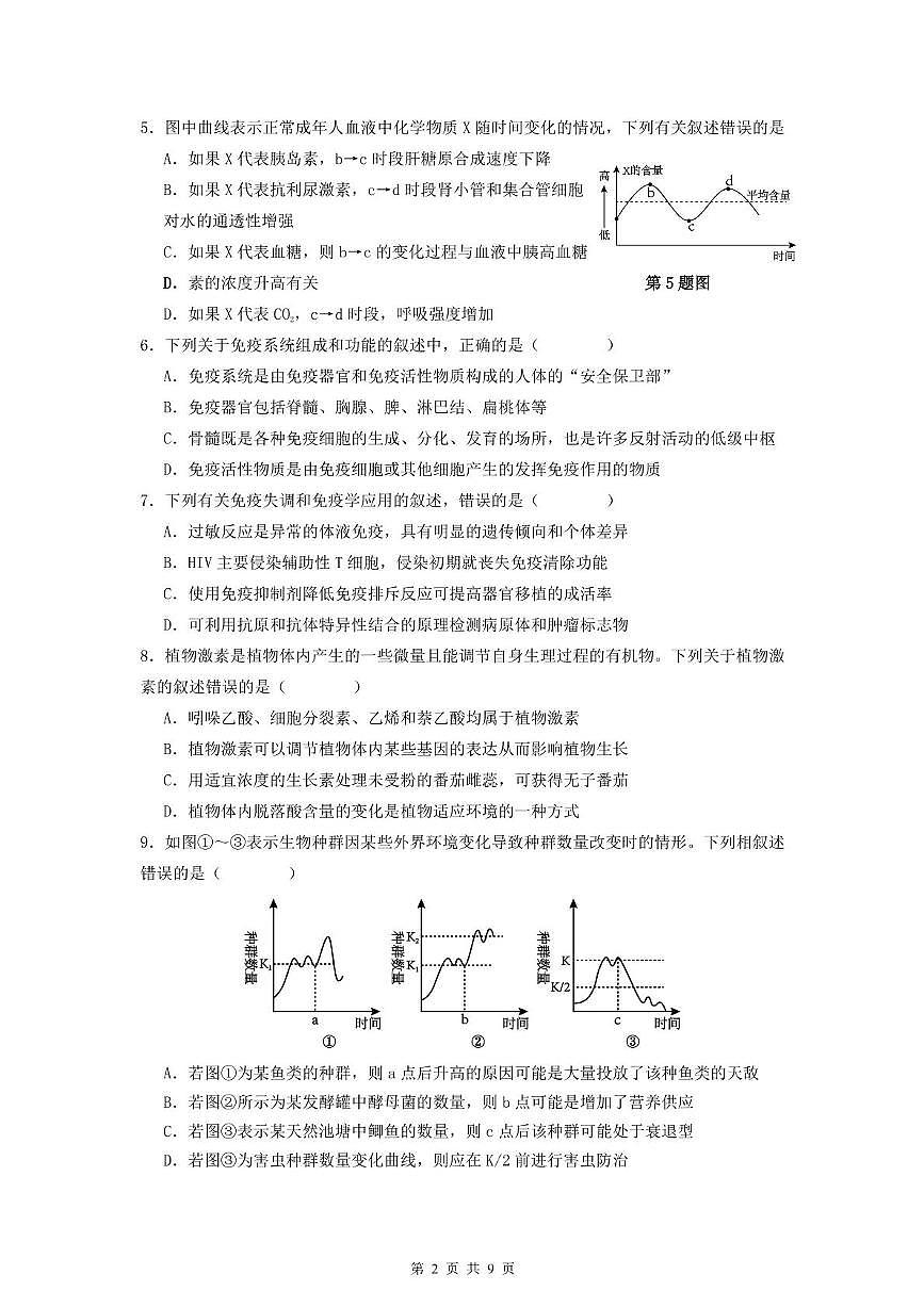 高二生物学试卷 第2页