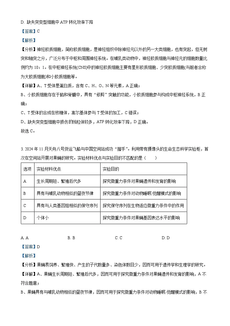 北京市海淀区2024-2025学年高三上学期1月期末考试生物试卷 Word版含解析第2页