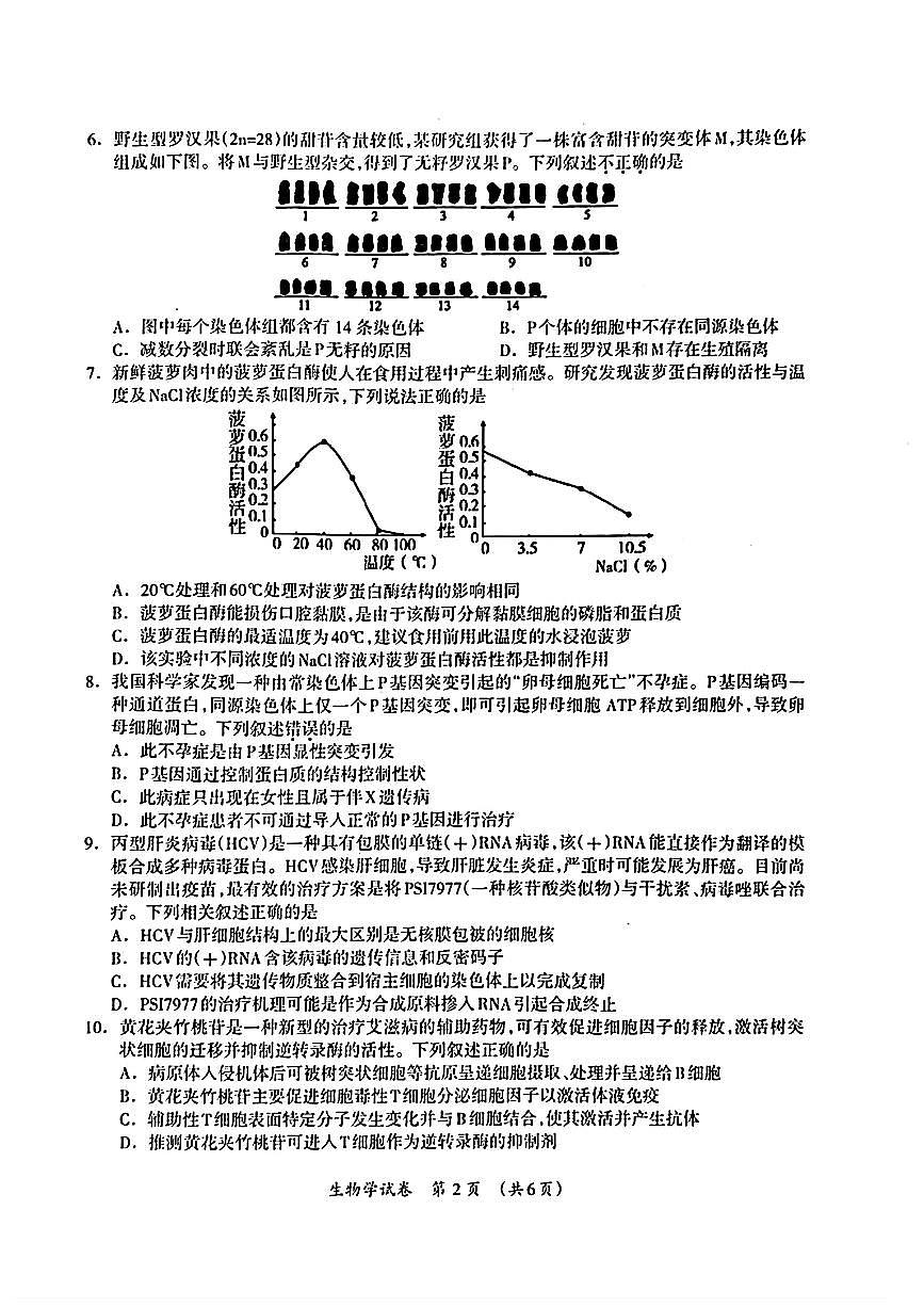 广西壮族自治区2025届高三下学期3月第二次适应考-生物试题+答案第2页
