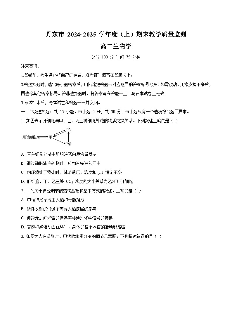 辽宁省丹东市2024-2025学年高二上学期期末考试 生物（含答案）第1页
