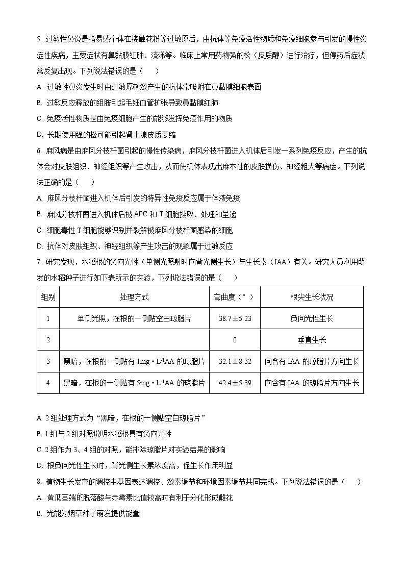 山东省威海市2024-2025学年高二上学期期末考试 生物试题（含答案）第2页