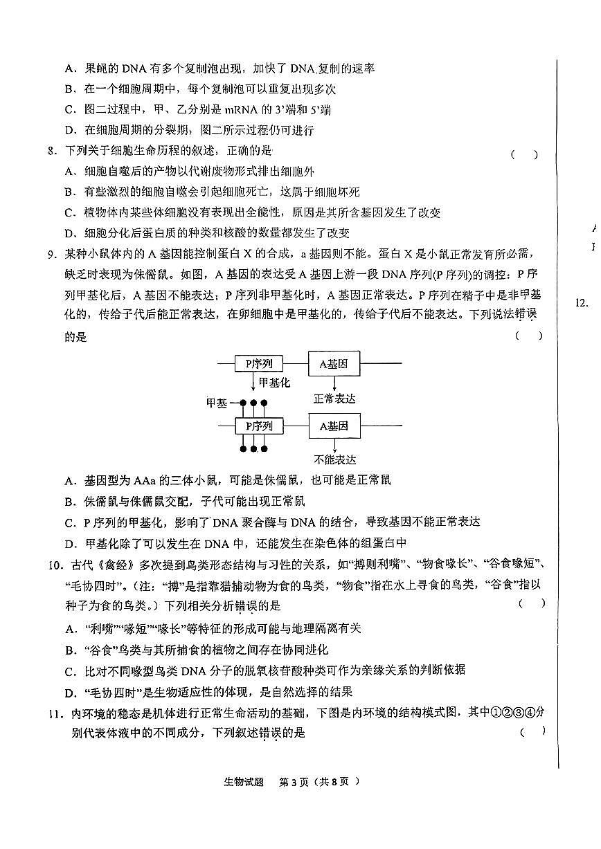 2024届安徽省六安市高三上(2月)-生物试题（含答案）第3页