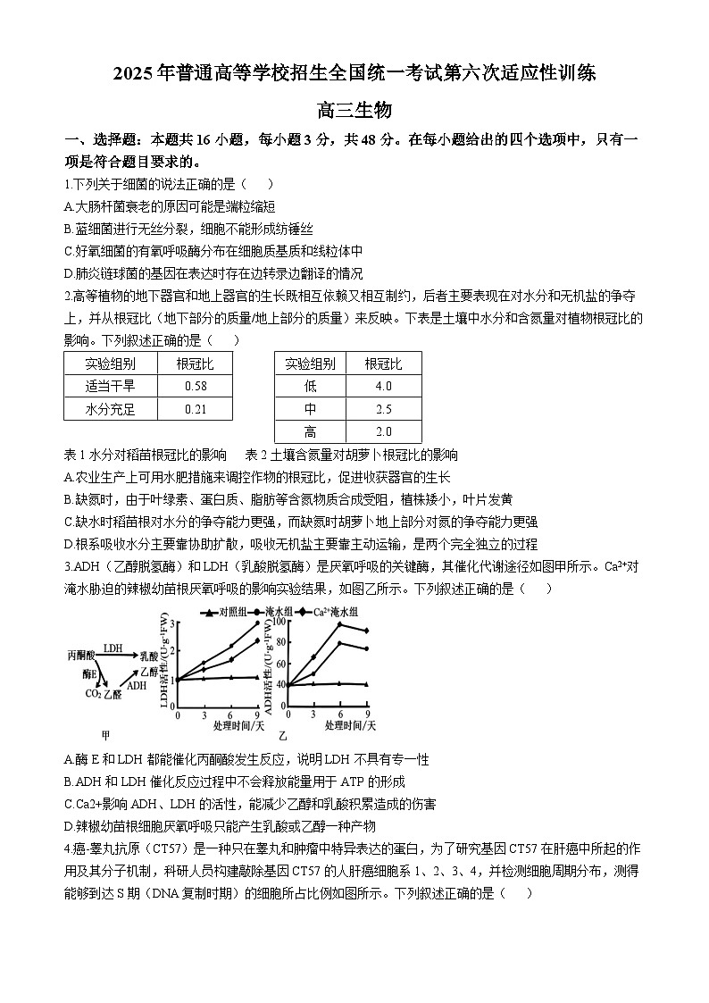 陕西省西安市西北工业大学附属中学2024—2025学年高三下学期第六次模拟生物试题第1页