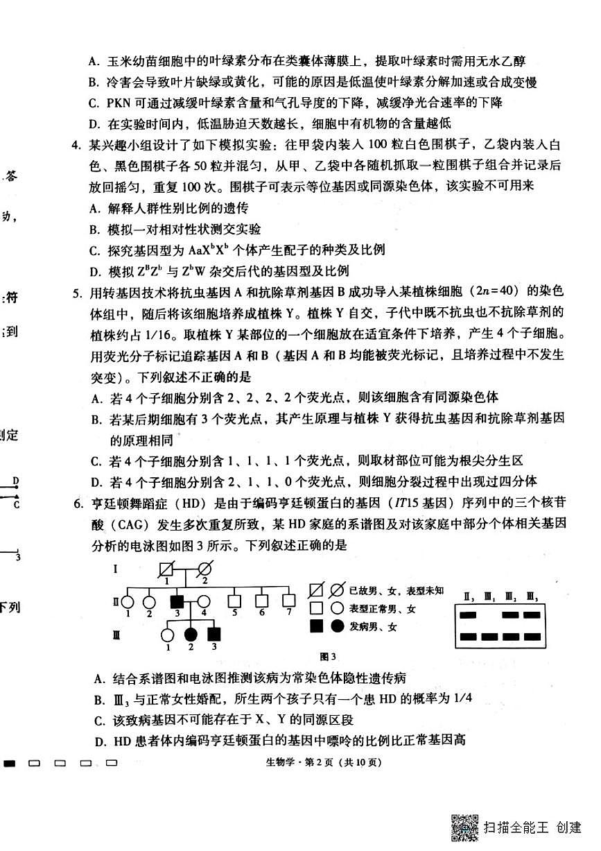 2024届巴蜀中学高三上(12月考)-生物试题（含答案）第2页