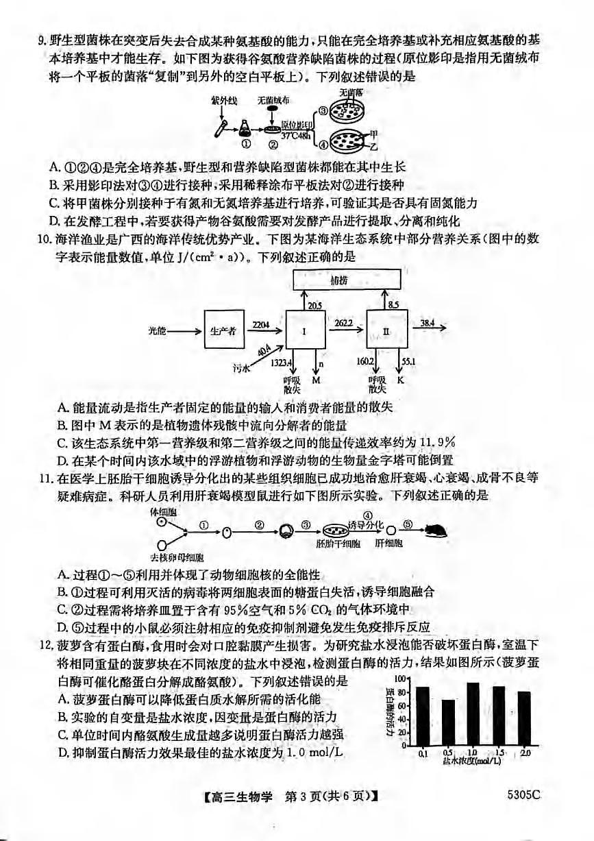 生物丨广西南宁市2025届高三下学期3月第二次适应性测试生物试卷及答案第3页