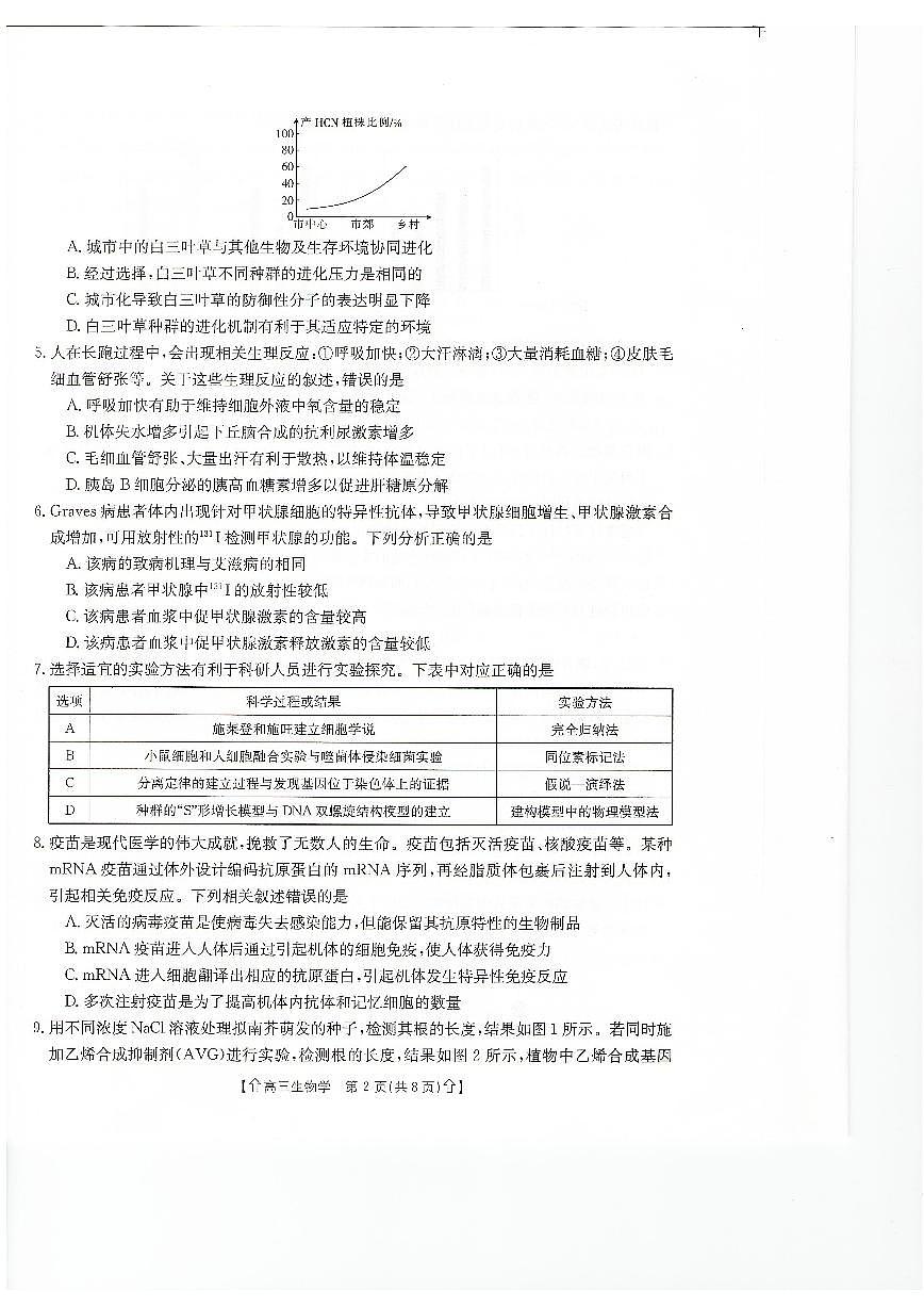 2024届甘肃省高三上学期1月阶段调研考试-生物试题（含答案）第2页