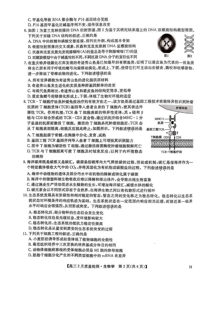 九师联盟2025届高三2月质量检测生物试题+答案第2页