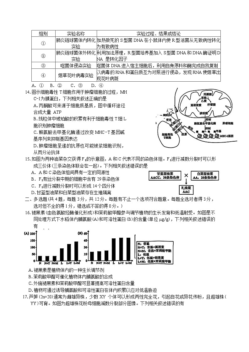 江苏省苏北四市（徐州、宿迁、淮安、连云港）2025届高三第一次调研考试生物试卷（Word版附答案）第3页