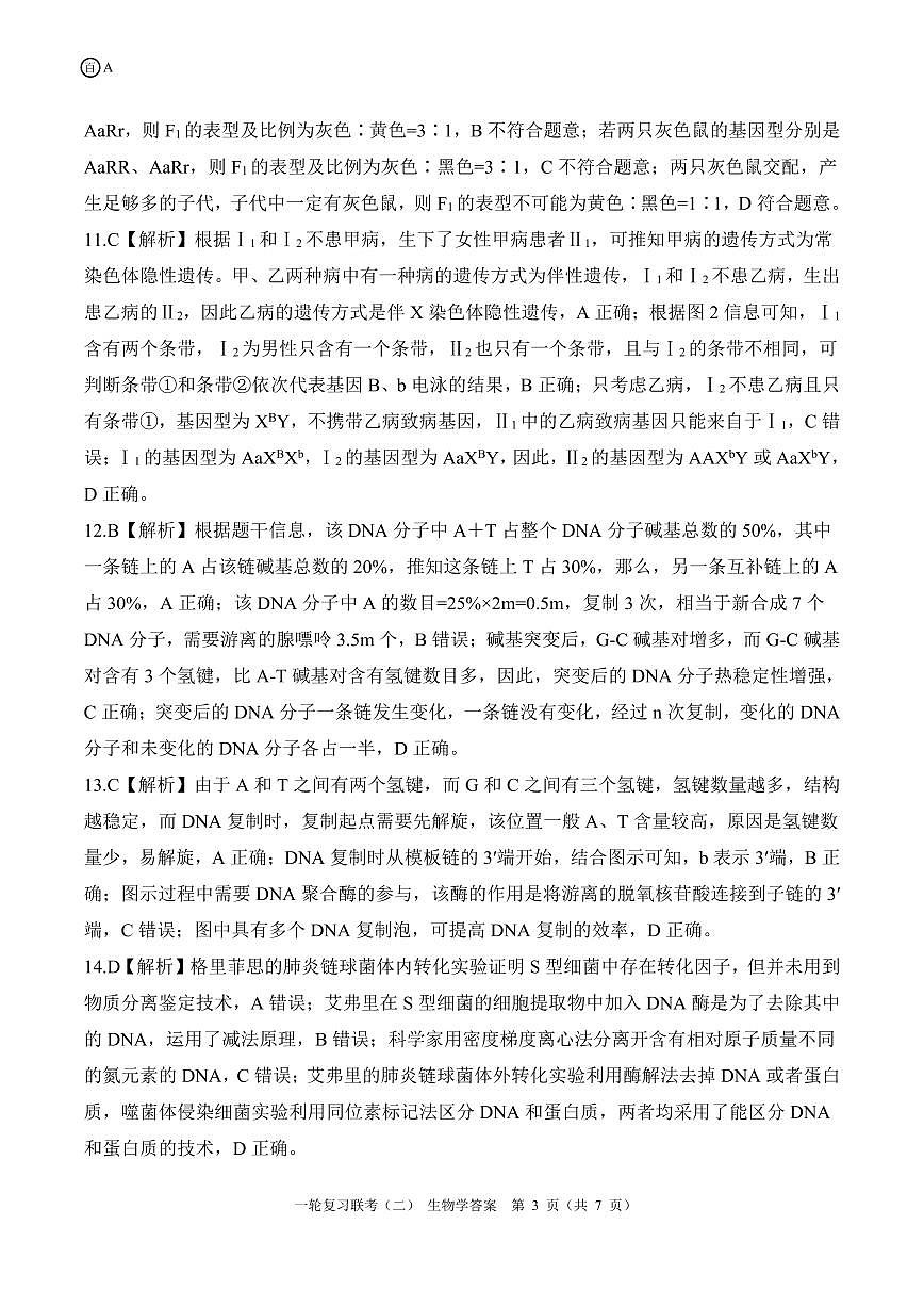 百师联盟2025届高三一轮复习联考（二）生物答案第3页
