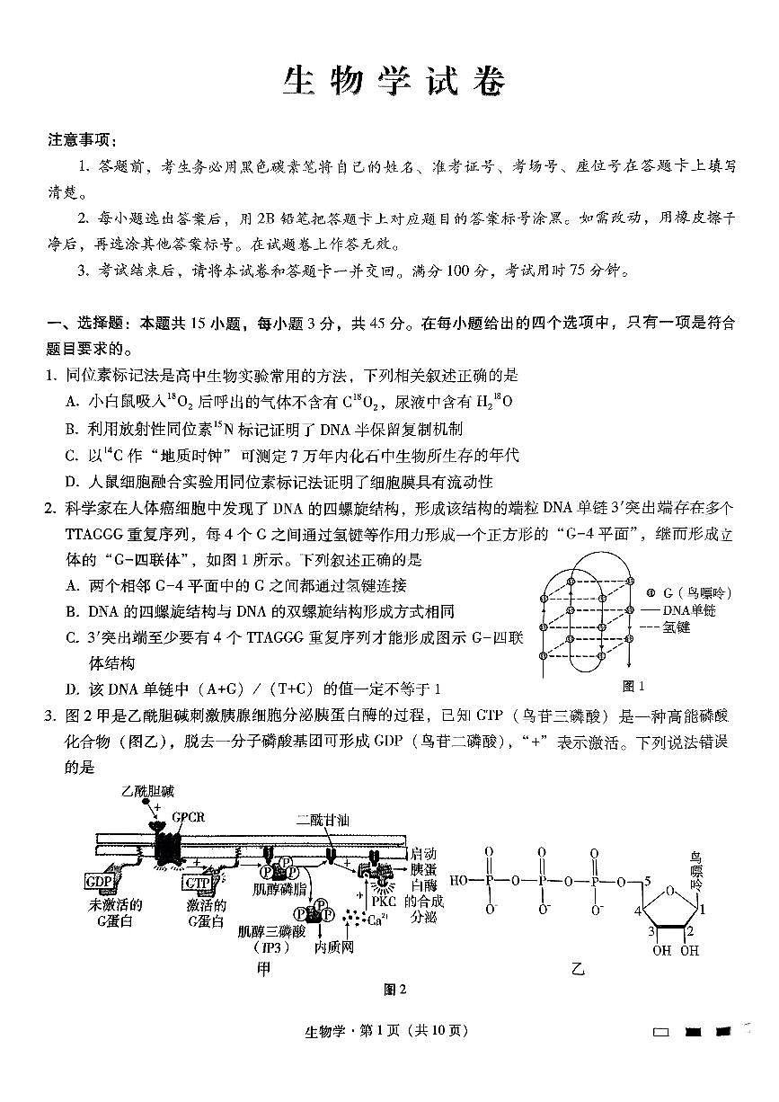巴蜀四生物试题第1页