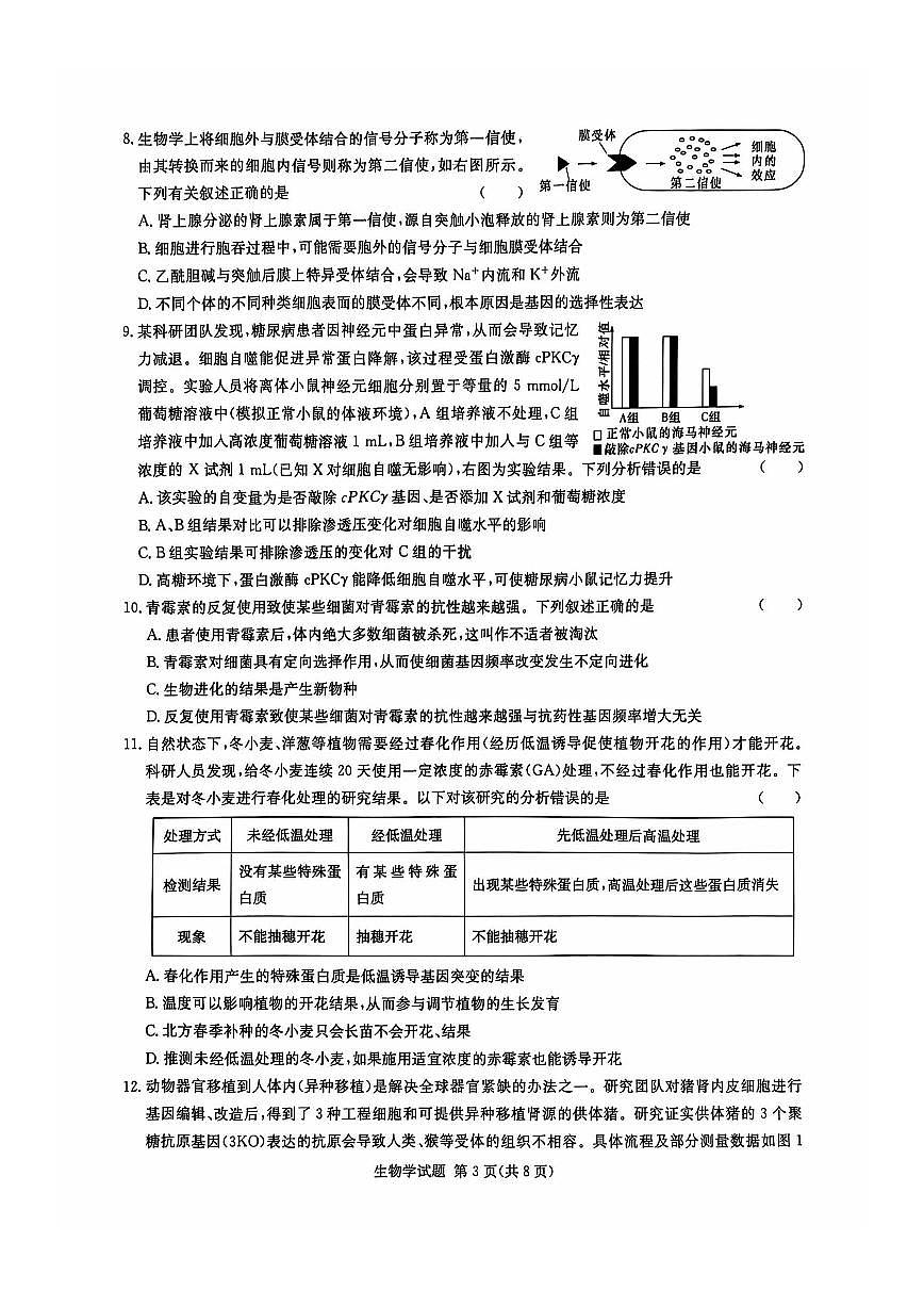 2024年湖南炎德英才名校联考联合体高三第四次联考 生物试题（含答案）第3页