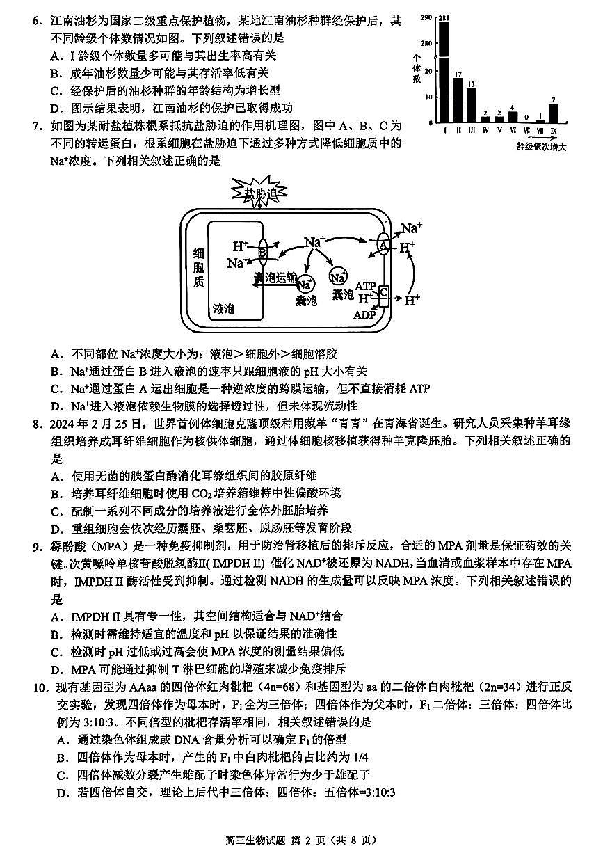 2024年浙江县域教研联盟高三摸底 生物试题（含答案）第2页