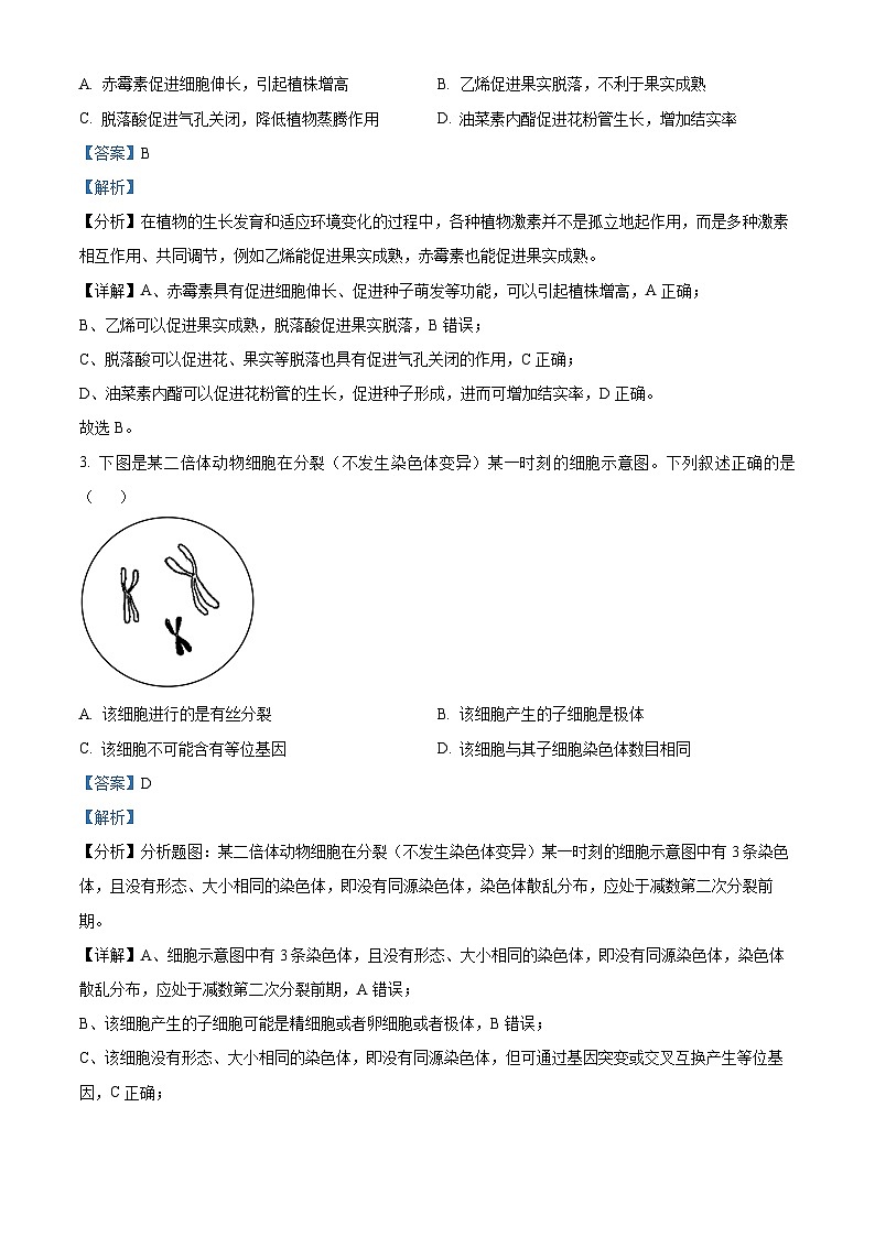 【九省联考】2024年1月普通高等学校招生考试适应性测试生物试题（黑龙江、吉林版） Word版含解析第2页