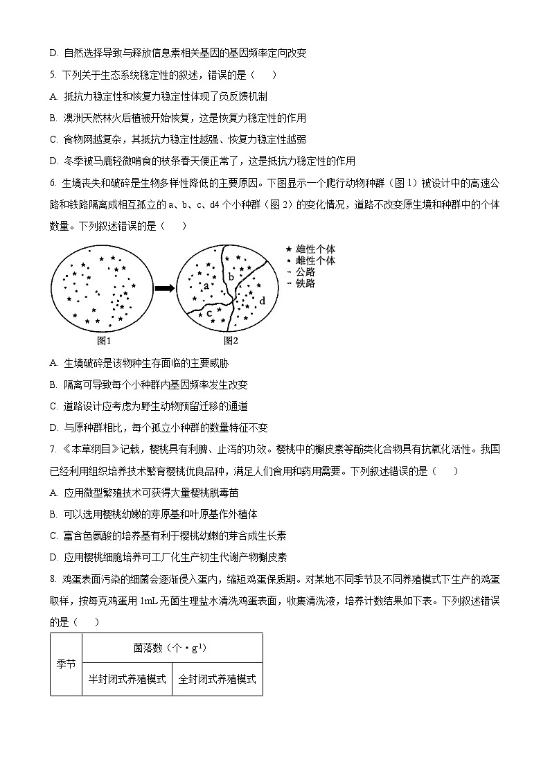 【九省联考】2024年1月普通高等学校招生考试适应性测试生物试题（黑龙江、吉林版） Word版无答案第2页