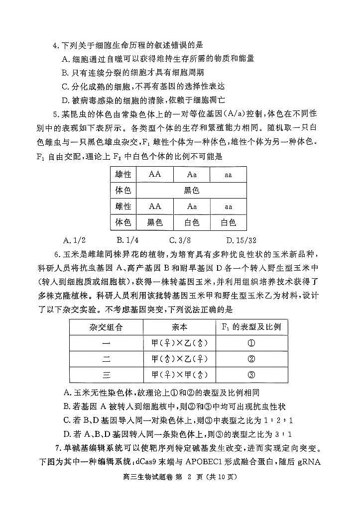 2025届河南省郑州市二模高三第二次质量预测 生物试题+答案第2页