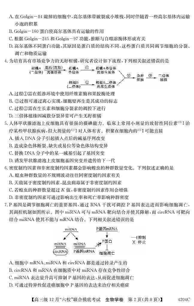 2024届广东省六校高三上学期12月联合摸底考试-生物试题（含答案）第2页