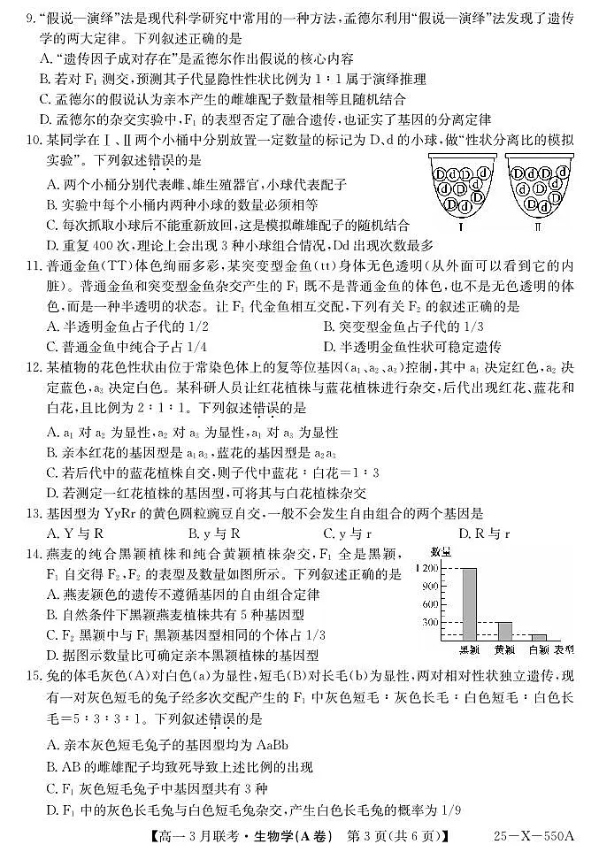 2025安徽省县中联盟高一下学期3月联考试题生物（A卷）PDF版含解析第3页