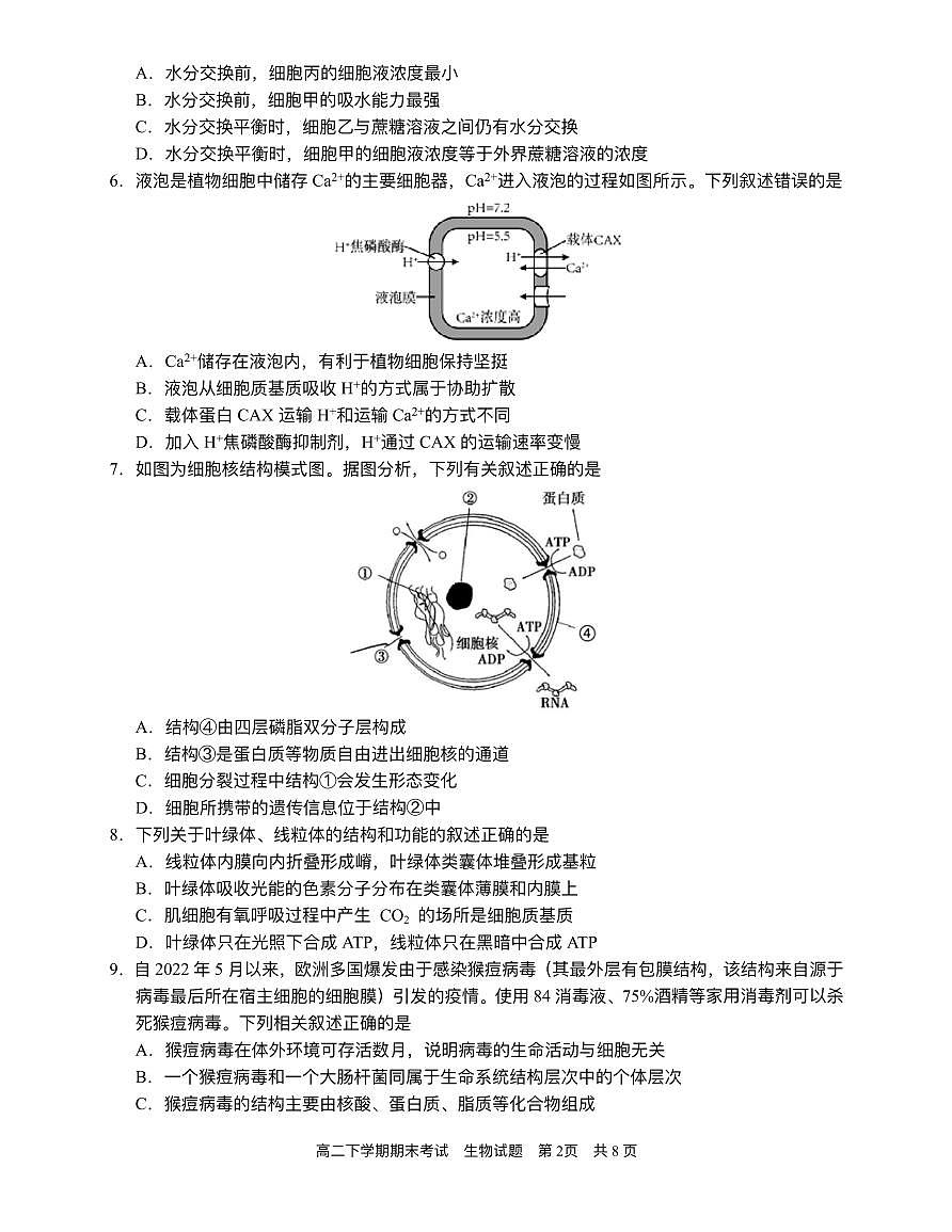 2024届广西南宁三中高二下学期（期末考试）-生物试题（含答案）第2页