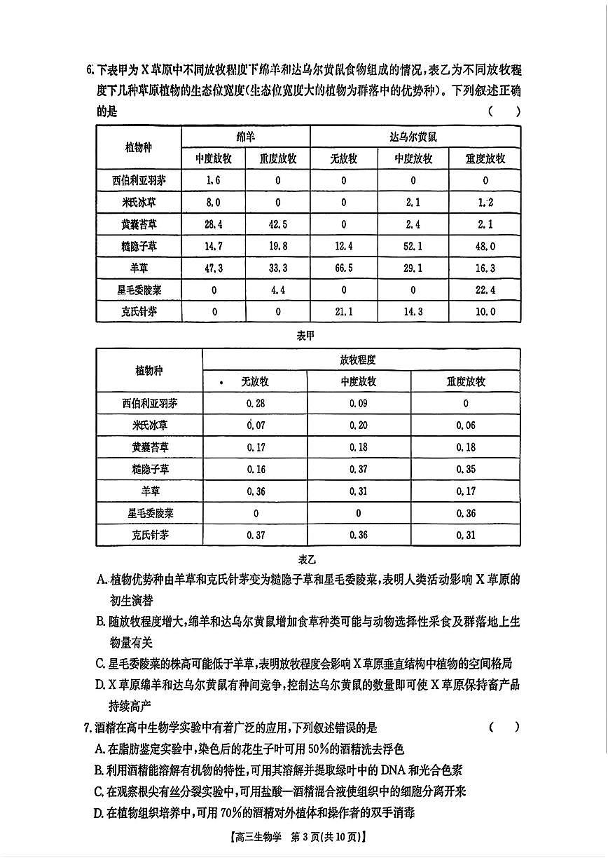 2025年安徽省示范高中皖北协作区第27届联考生物第3页