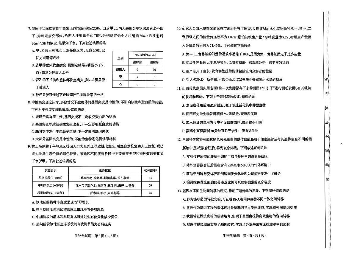 山西省太原市2025届高三高考模拟第一次模拟-生物试题+答案第2页
