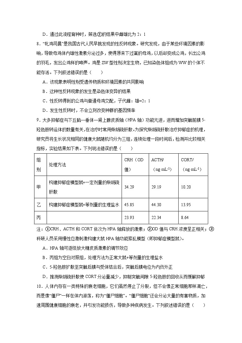 2025届河南省部分重点中学高三下学期3月联合测评生物试卷（无答案）第3页