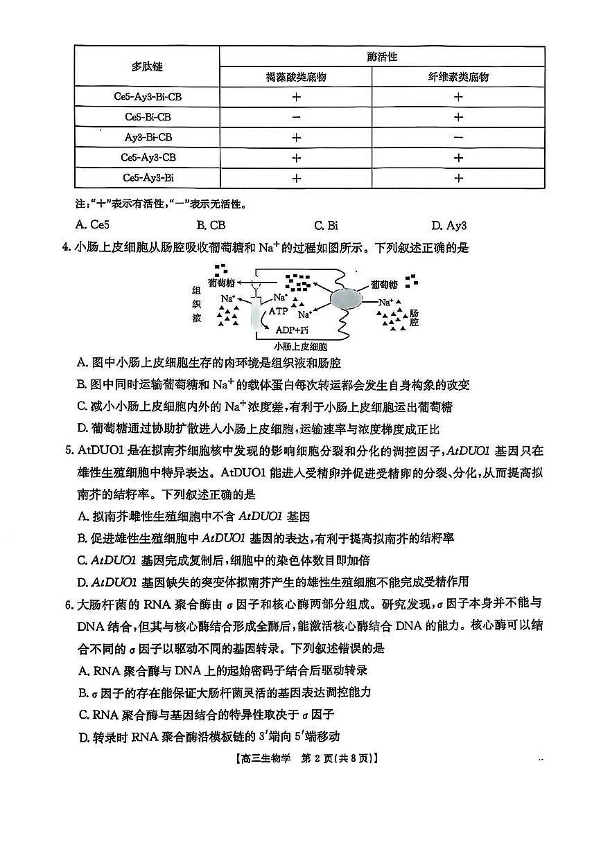 陕西省商洛市2025届高三下学期第三次高考模拟检测生物试卷（含答案）第2页