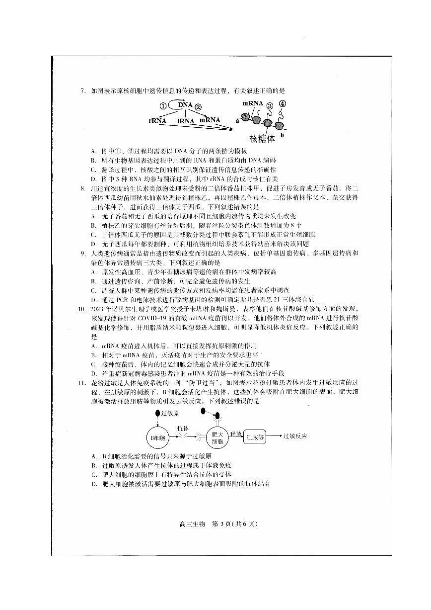 2024届贵州协作体高三上(11月考)-生物试题（含答案）第3页