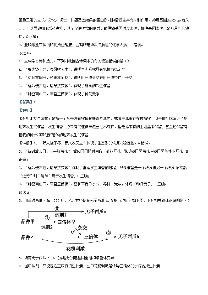 湖南省2023_2024学年高二生物下学期3月联考试题含解析第3页