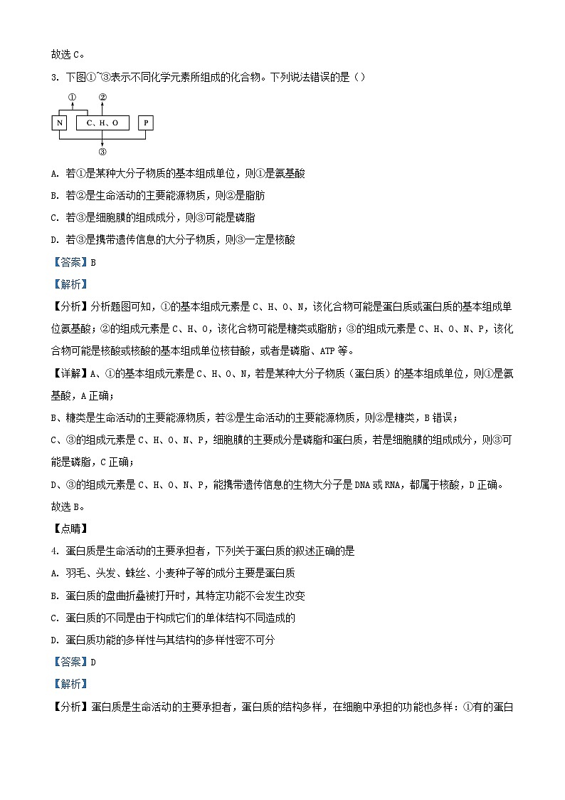 湖南省怀化市2023_2024学年高一生物上学期期末第二次模拟考试试题含解析第2页