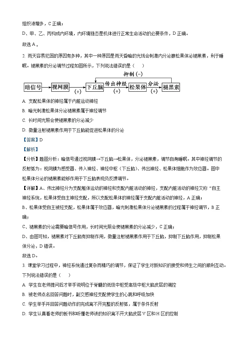 山东省聊城市2024-2025学年高二上学期1月期末生物试题 Word版含解析第2页