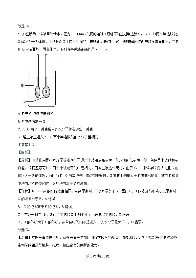 湖北省问津教育联合体2023-2024学年高一下学期3月月考生物试题 Word版含解析第3页
