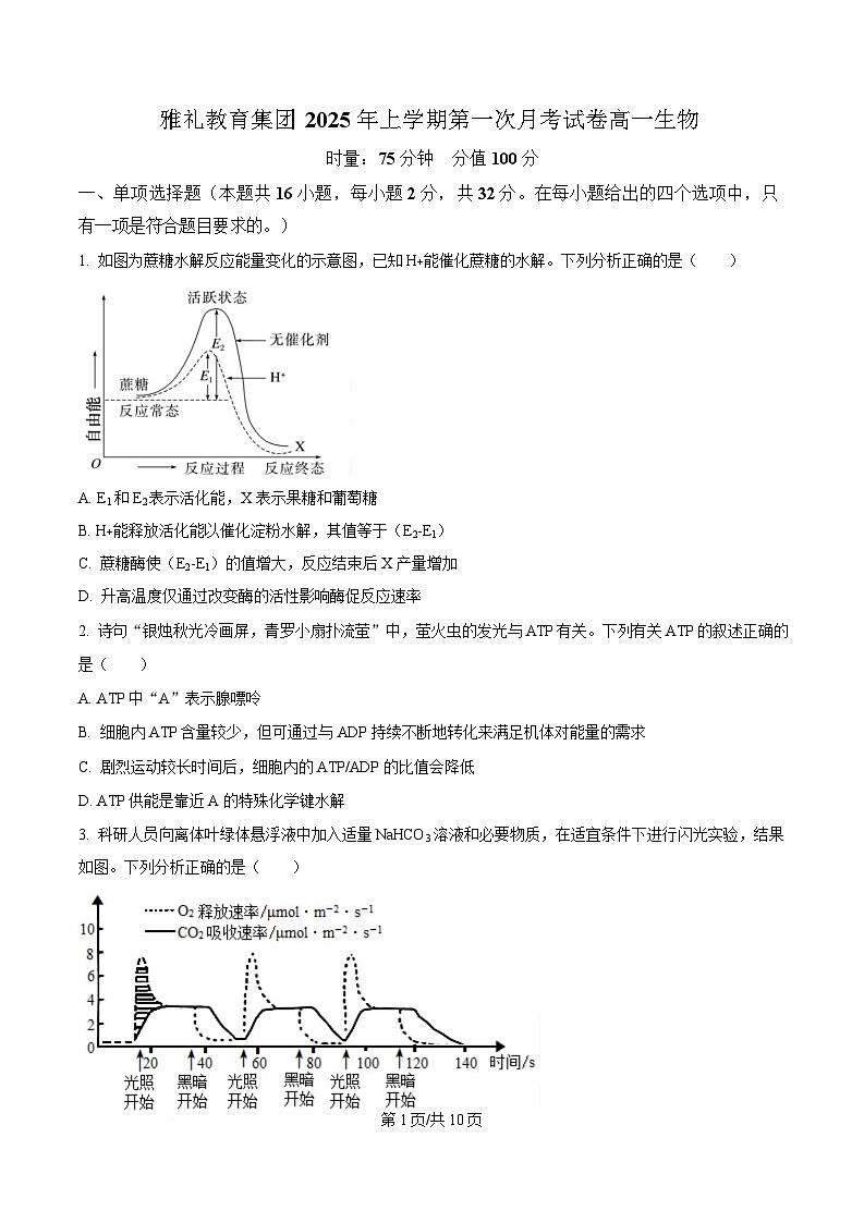 湖南省长沙市雅礼教育集团高一联考2024-2025学年高一下学期3月月考生物试题（原卷版）第1页