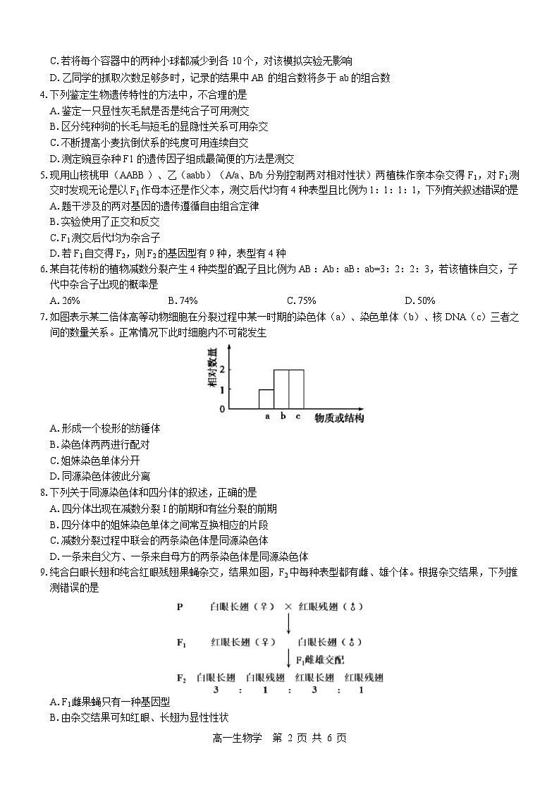 广西壮族自治区贵港市“贵百河”联考2024-2025学年高一下学期3月月考生物试卷（Word版附答案）第2页