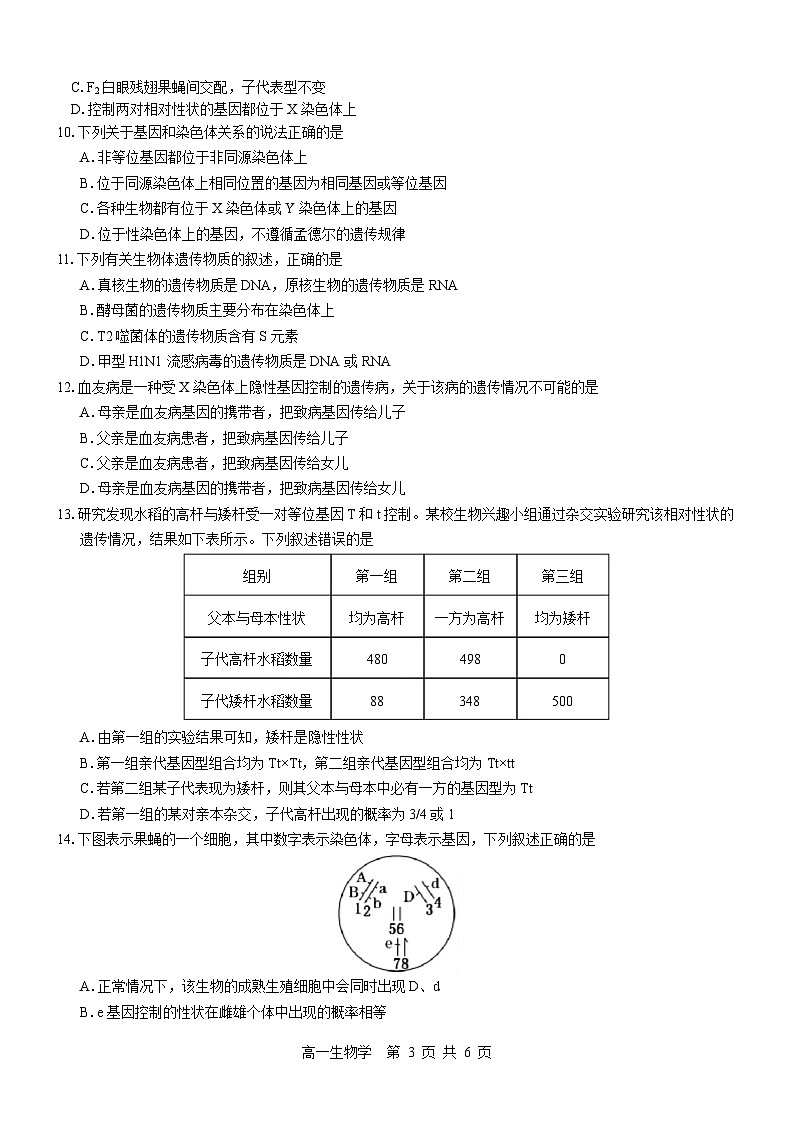 广西壮族自治区贵港市“贵百河”联考2024-2025学年高一下学期3月月考生物试卷（Word版附答案）第3页