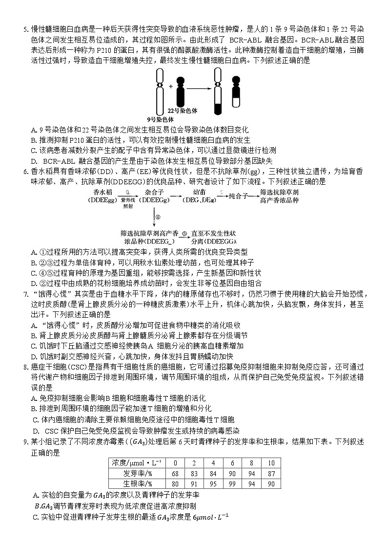 安徽省蚌埠市2025届高三第二次教学质量检查考试生物学试题（含答案）第2页