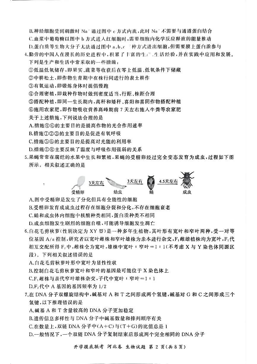 2024届河北省百师联盟高三上学期开学考试-生物试题（含答案）第2页